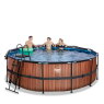 EXIT Wood zwembad ø427x122cm met zandfilterpomp en overkapping en warmtepomp - bruin