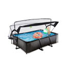EXIT Black Wood zwembad 220x150x65cm met filterpomp en overkapping - zwart